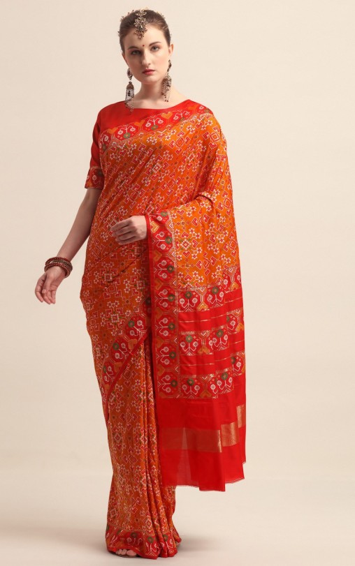 KAPAAHA Woven Dil Patola Saree (Mustard)